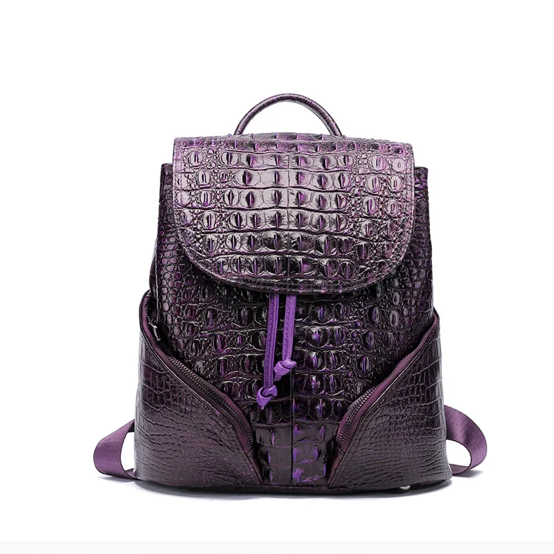 Фиолетовый Alligator EMBOSSED Genuine Leather Backpack Women Small Size High Quality Natural Leather Knapsack Female Fashion Daily Packsack - Цвет: Фиолетовый