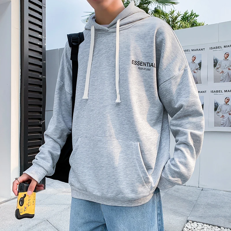 

2019 Autumn And Winter Men's New Casual Solid Color Letter Printing Round Neck Hoodies Loose Temperament Trend Cotton