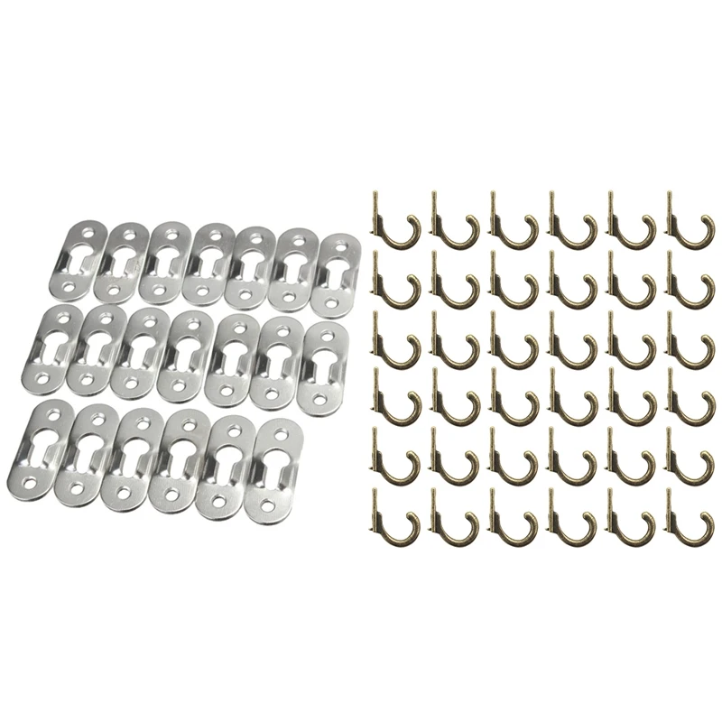 

20 Pcs 44Mm Metal Keyhole Hanger Fasteners Picture Photo Painting Fasteners & 30Pcs Vintage Bronze Wall Mounted Single Hook Hang