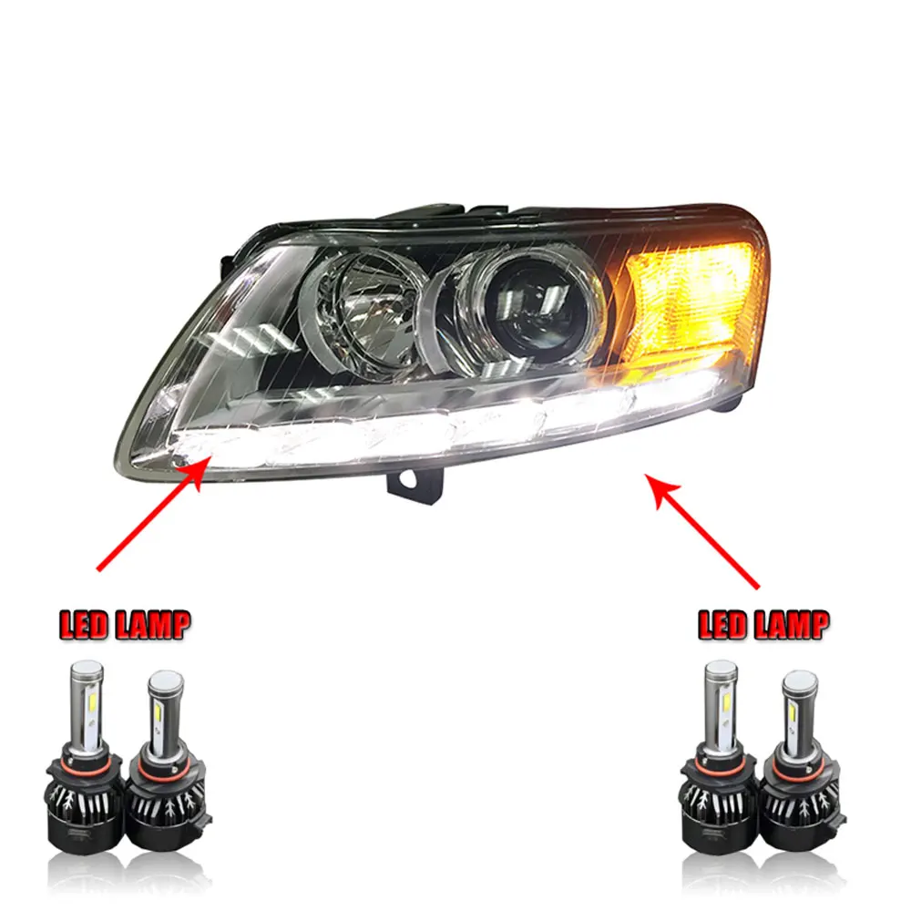 Пара для Audi A6 светодиодный фары 2005-2011 A6 HID фары биксеноновые фары Противотуманные фары Дневные ходовые огни двойные линзы - Цвет: ALL LED