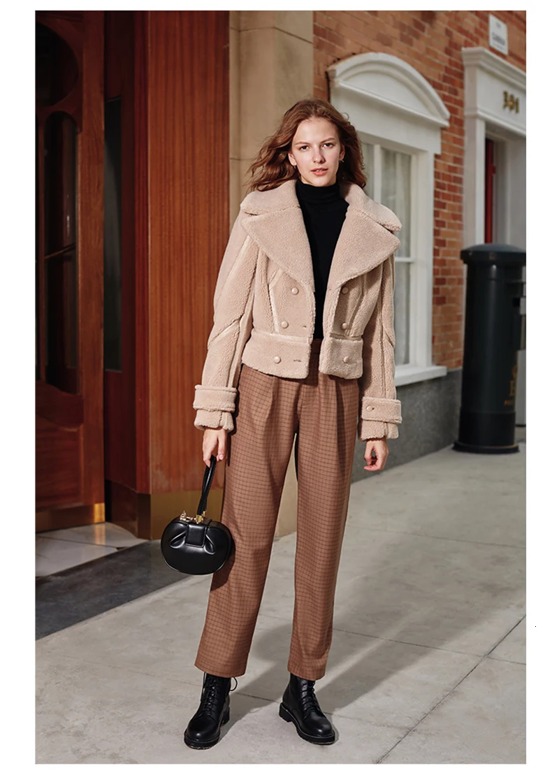 [EAM] Loose Fit Oatmeal Lambswool Split Short Woolen Coat Parkas New Long Sleeve Women Fashion Tide Autumn Winter 1K905