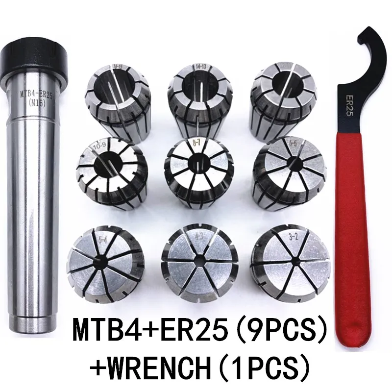 Spring collet tool holder collet chuck lathe tool holder spring collet chuck collet chuck holder lathe tool morse taper adapter collet block holder ER25 Spring Clamps 9PCS MT2 ER25 M12 1PCS Wrench 1PCS Collet Chuck Morse Holder Cone For CNC Milling Lathe tool