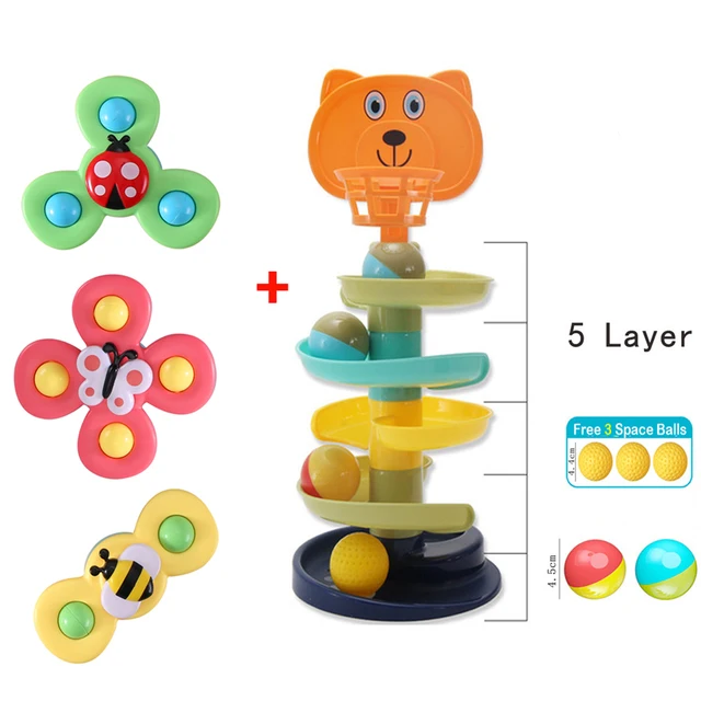 Baby Rattles Toy For Kids Bathroom Shower Gyro Animal Sucker Spinner Montessori Touch Sensory Toys For Newborn Infant 0-12 Month set4