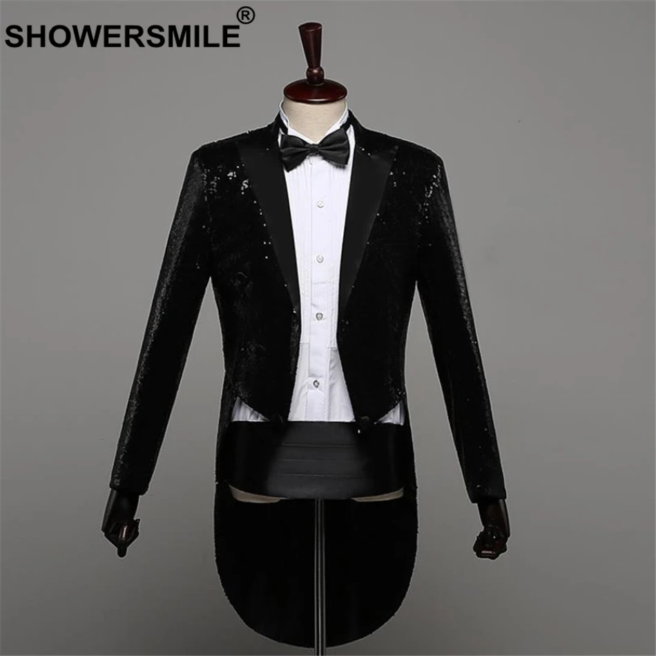 Мужской пиджак с блестками shouresmile Длинный блейзер красного цвета хвостом