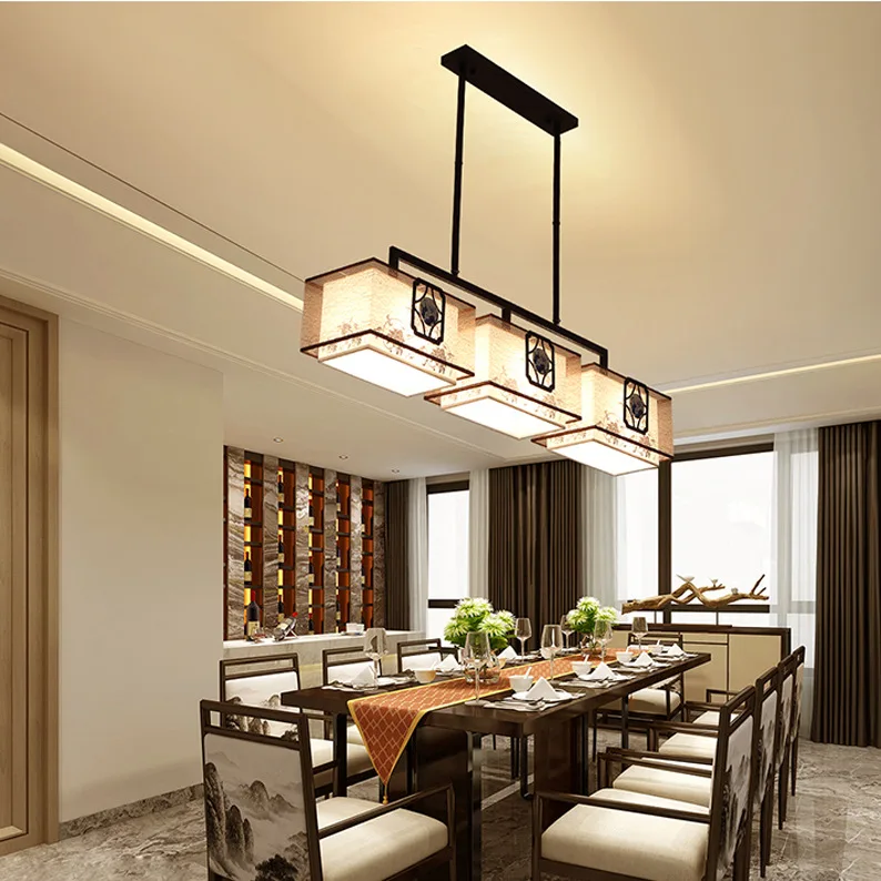 

New Chinese Style Three Head Restaurant Chandelier Dining Room Lamps Cool Fashion Creative Library Bar Counter Iron Droplight Wh
