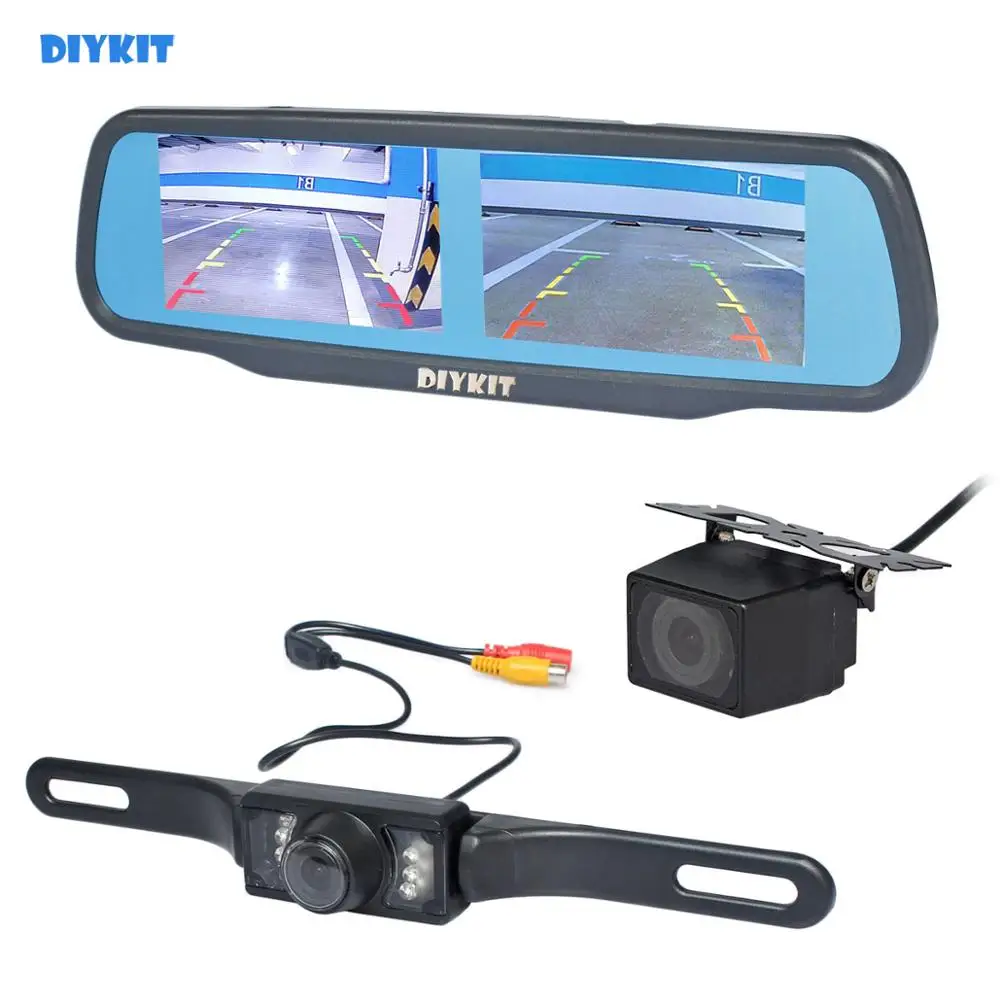 DIYKIT двойной 4,3 дюймовый экран зеркало заднего вида автомобиля монитор+ водонепроницаемый ИК ночного видения автомобиля заднего вида видеокамера заднего вида