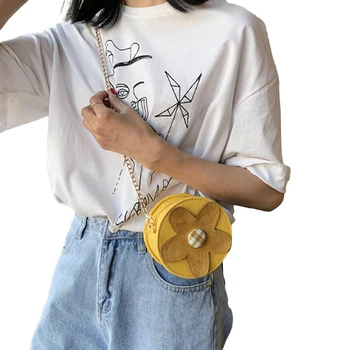 

Ladies Round Shoulder Bag Casual Flower Pattern Chain Shoulder Strap Round Messenger Bag Women Crossbody Bags