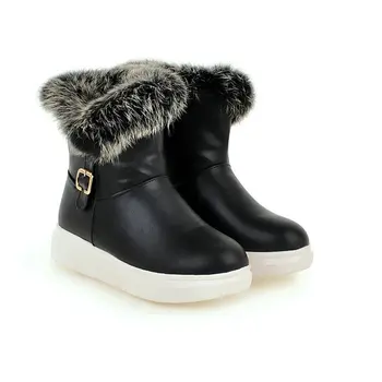 

2021 New Snow boots women pu leather platform winter boots thick fur warm ankle boots ladies shoes botas black pink white