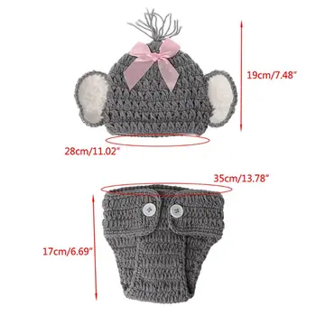 

Newborn Baby Elephant Knit Crochet Hat Costume Photo Photography Prop Outfits QX2D