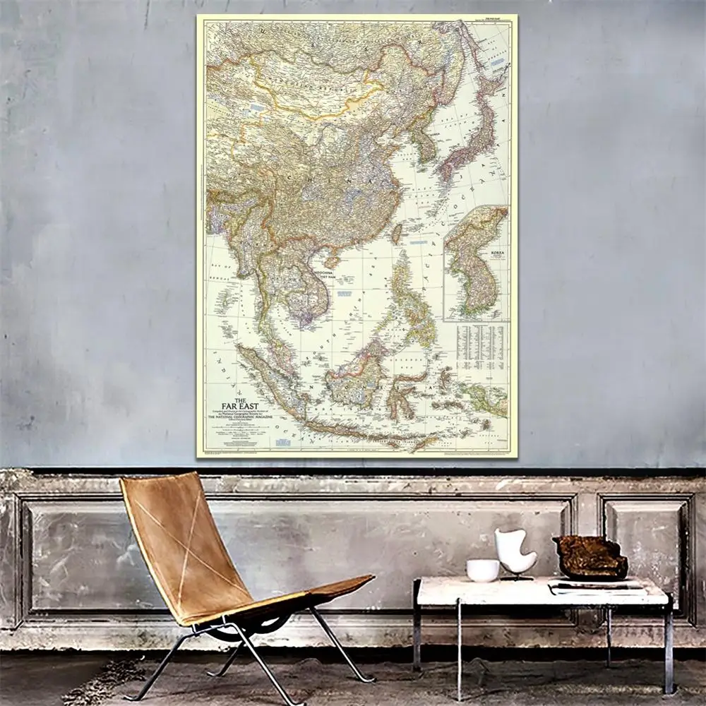 

A1 Size HD Printed The Far East Map in 1952 Roll Packaged Creased-free Fine Canvas Wall Map For Home Decoration