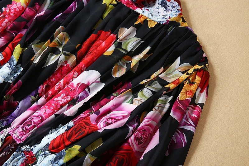 Red RoosaRosee Designer Women Spring Autumn Bow Collar Flower Print Long Sleeve Long Maxi Dress Elegant Boho Vestidos Robe Femme