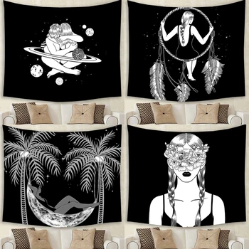 

Creative Black and White Tapestry Wall Hanging Hippie Tapestry Pop Black Art Tapestry Beautiful Girls Art Wall Hanging Bedspread