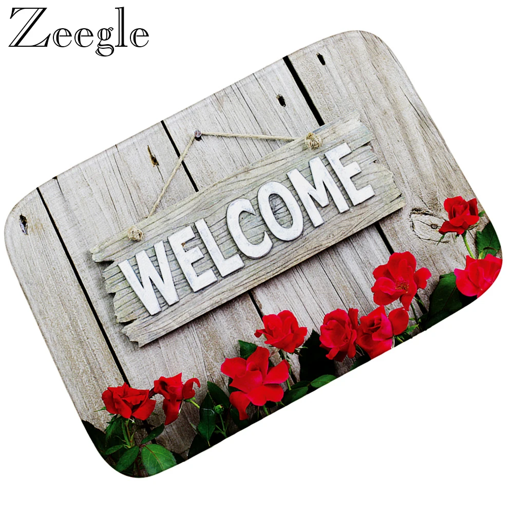 Zeegle Floor Mat Doormat Welcome Indoor Carpet Flannel Anti-slip Bathroom Rug Hallway Carpet Washable Living Room Rug Foot Mat