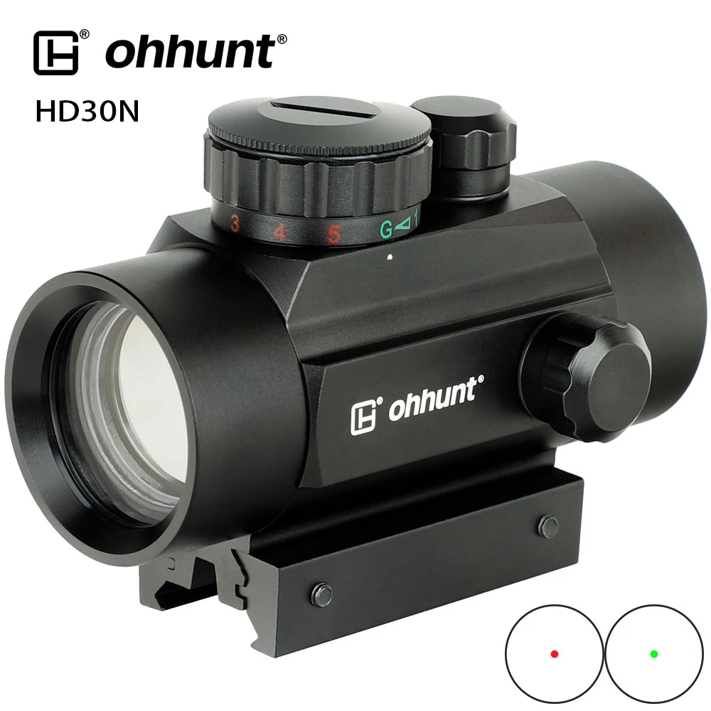 

Free shipping ohhunt Low Power Compact 1X30 Red and green Dot Sight Scope Weaver Picatinny Mount for Hunting