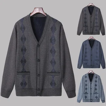 

Men Stitching Color Sweater Button Knitted Cardigan Loose Sweater Long Sleeve Top Winter Warm Sweater new