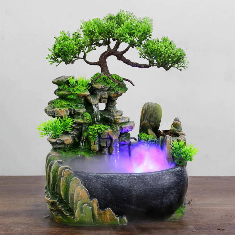 Wealth Feng Shui Company Office Tabletop Ornaments Desktop Flowing Water Waterfall Fountain With Color Changing LED