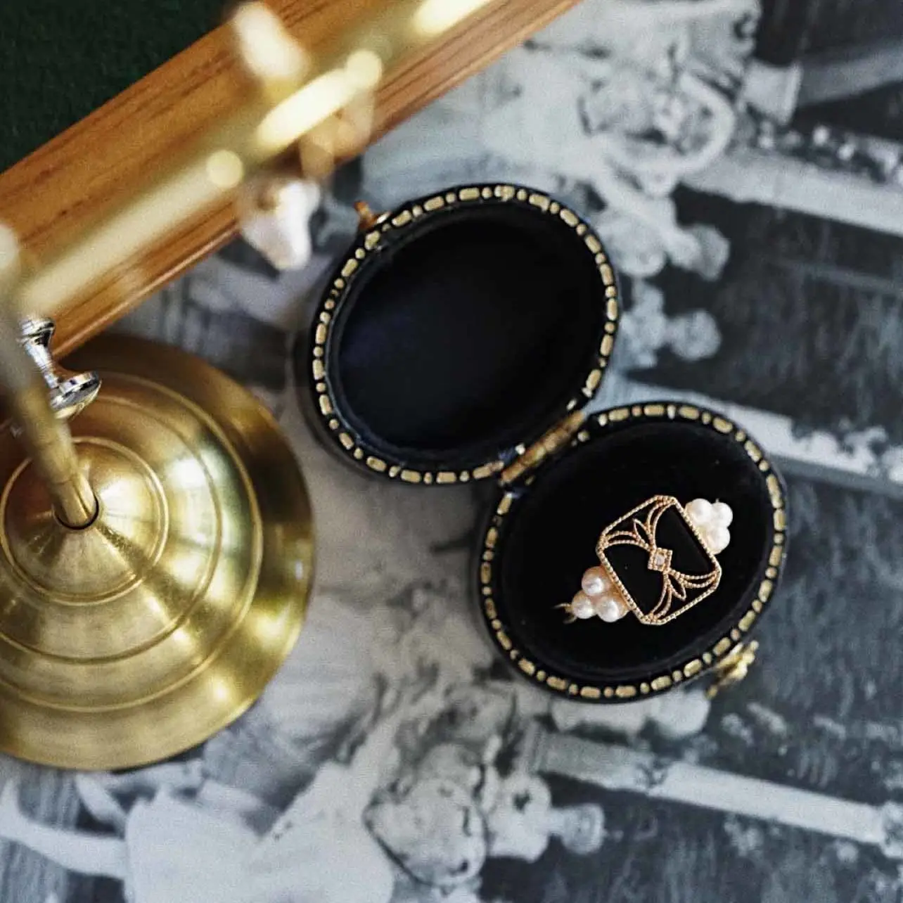 Original black agate pearl opening adjustable ring national style retro compact charm ladies brand silver jewelry silver ring silver rings