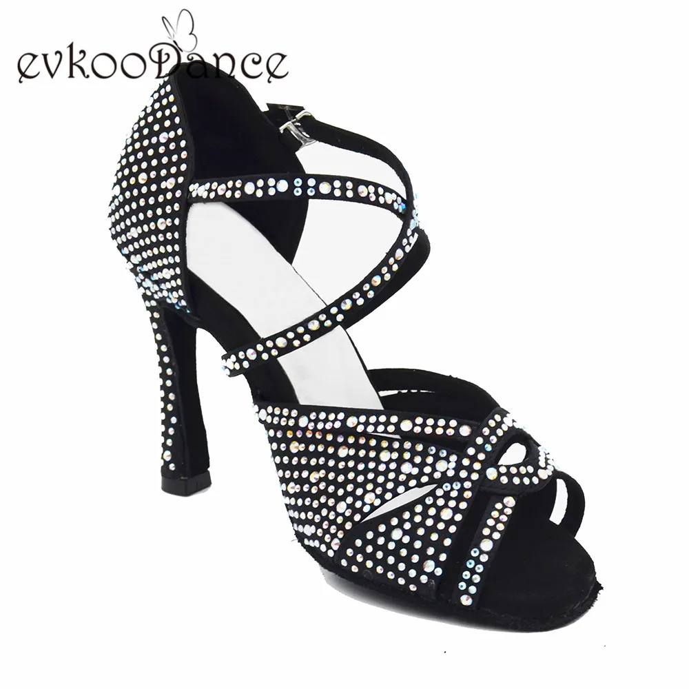 Evkoodance/Zapatos De Baile; размеры США 4-12; черные женские туфли из нубука со стразами на высоком каблуке 8 см; Evkoo-545