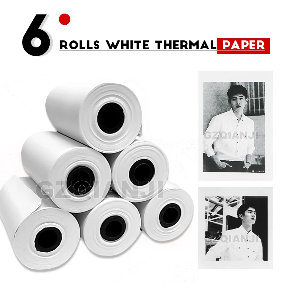 6 Rolls White Paper Белый розовый желтый термобумага этикетка бумажный стикер бумаги GZM5804 портативный термальный Bluetooth принтер(обратите внимание только бумага или чехол - Цвет: 6 Rolls White Paper