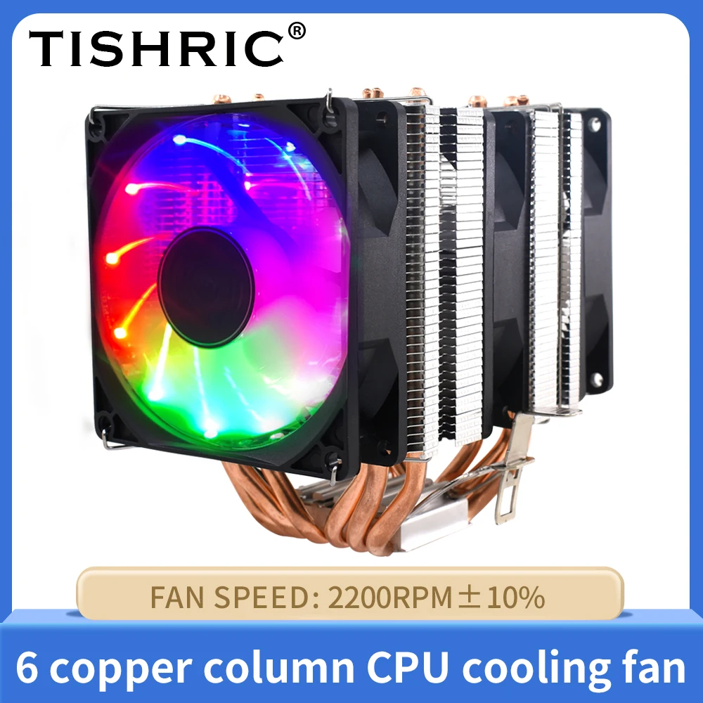 Кулер для процессора TISHRIC 6 тепловых трубок 4 контакта PWM RGB тихий Intel LGA 1150 1151 1155 1200