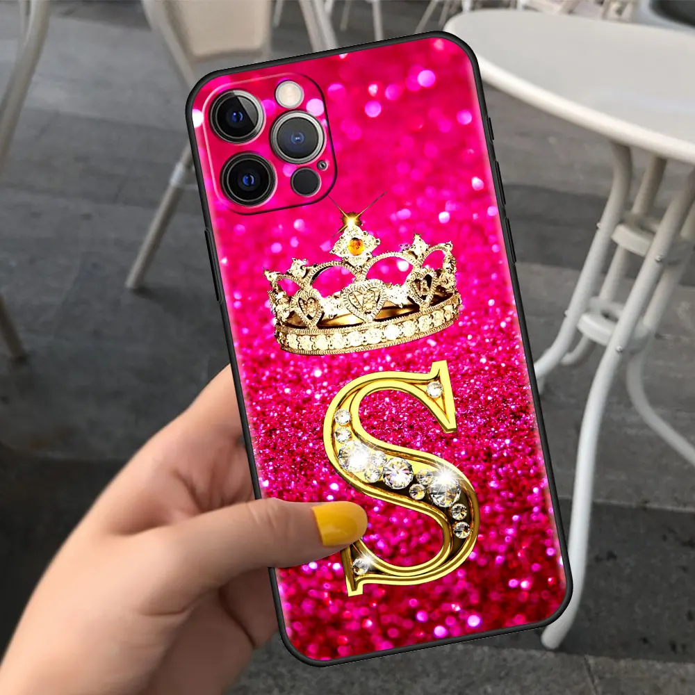 thumbnail image 1 of Pink Diamonds Letter Phone Case for Apple iPhone 11 7 12 13 Pro XR X XS Max 6 6S 8 14 Plus Soft Cover Shockproof Funda 14mini, 1 of 5
