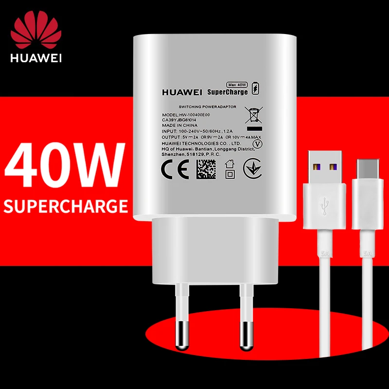 Huawei supercharge 40 w 40 super rápido carregador de carga 5a usb c cabo para companheiro 40 30 30e pro 20 x p30 p40 nova 7 se nova 5 pro