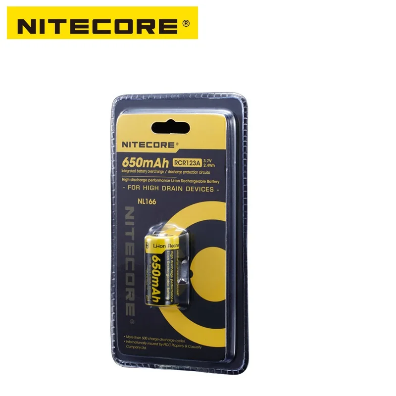 Nitecore NL166 RCR123A 650mAh 3,7 V 2.4Wh литий-ионная аккумуляторная батарея