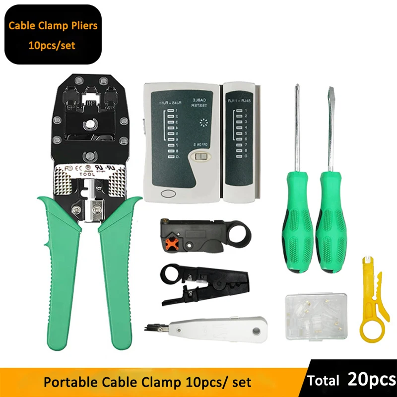 

Network Cable Tester Tool LAN Network Repair Tool Kit Screwdriver Wire Stripper RJ45 Connector Computer Network Crimping Pliers