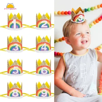 

Newborn Baby Birthday Celebration Elastic Crown Headband Sequins Elastic Nylon Felt Decor Cake Shop Props Infant Hairbands