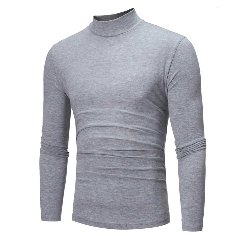 Hot Winter Warm Men Mock Neck Basic Plain T-shirt Blouse Pullover Long Sleeve Top Male Outwear Slim Fit Stretch Fashion Sweater