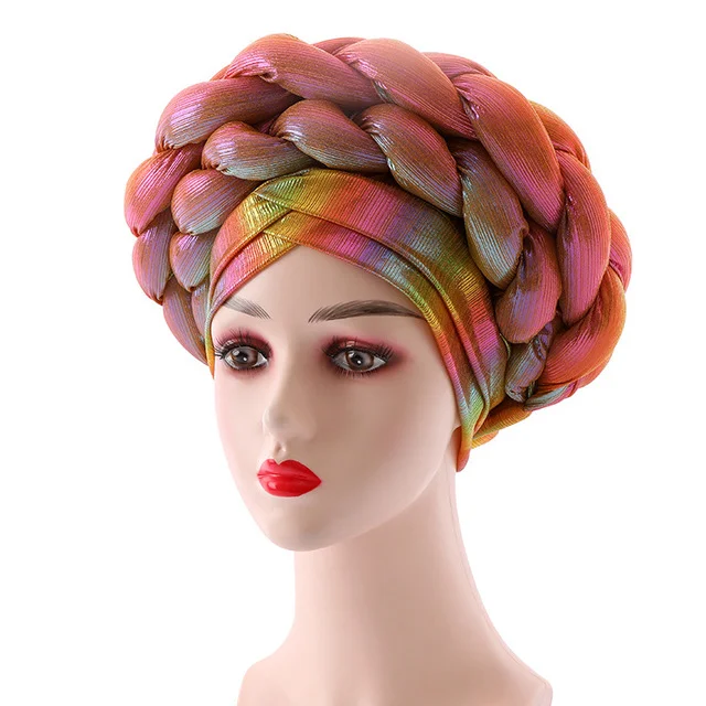 BUSHRA African Turban Cap Braided Aso Oke Gele Head Wrap Already Made Auto Headtie Nigerian Female Ready To Wear Hair Bonnet