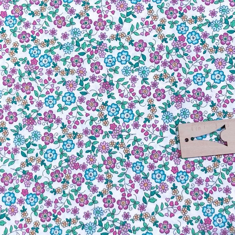 violet small flower Хлопок пасторальный белый фиолетовый зеленый бежевый маленький цветок Цветочный Кролик горошек для детей кукла одежда платье Декор ручной работы ремесло - Цвет: violet small flower
