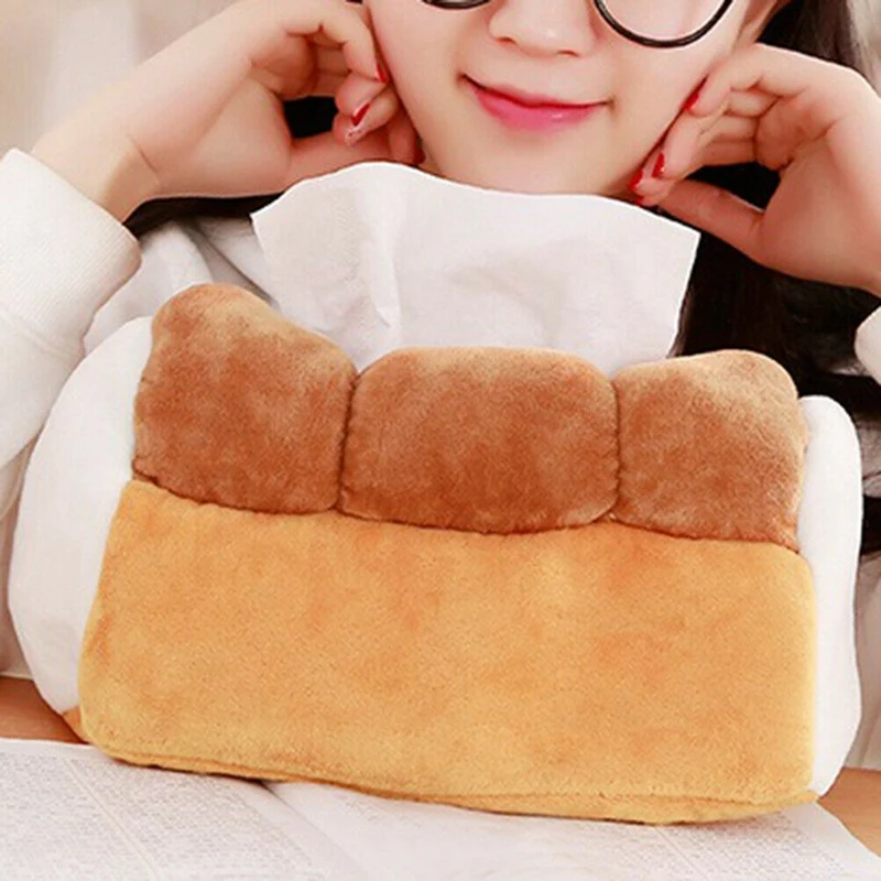 1Pc Simulation Toast Bread Tissue Box Plush Toys Home Car Fabric Tray