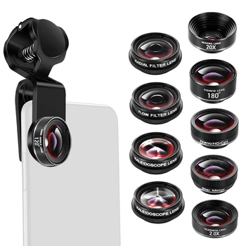 

10 in 1 Camera Lens Kit CPL Filter Lens Mobile Phone Camera Lens 10In1 Fisheye Wide Angle Macro 2X Telescope Lens