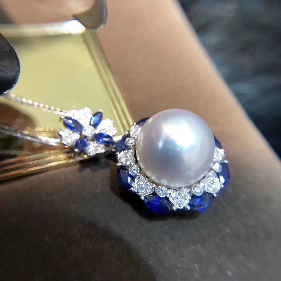 Fine Jewelry 18K Rose Gold Natural Australia Origin White Pearl 13-12mm Pendant Necklaces for Women FIne Pearls Pendants