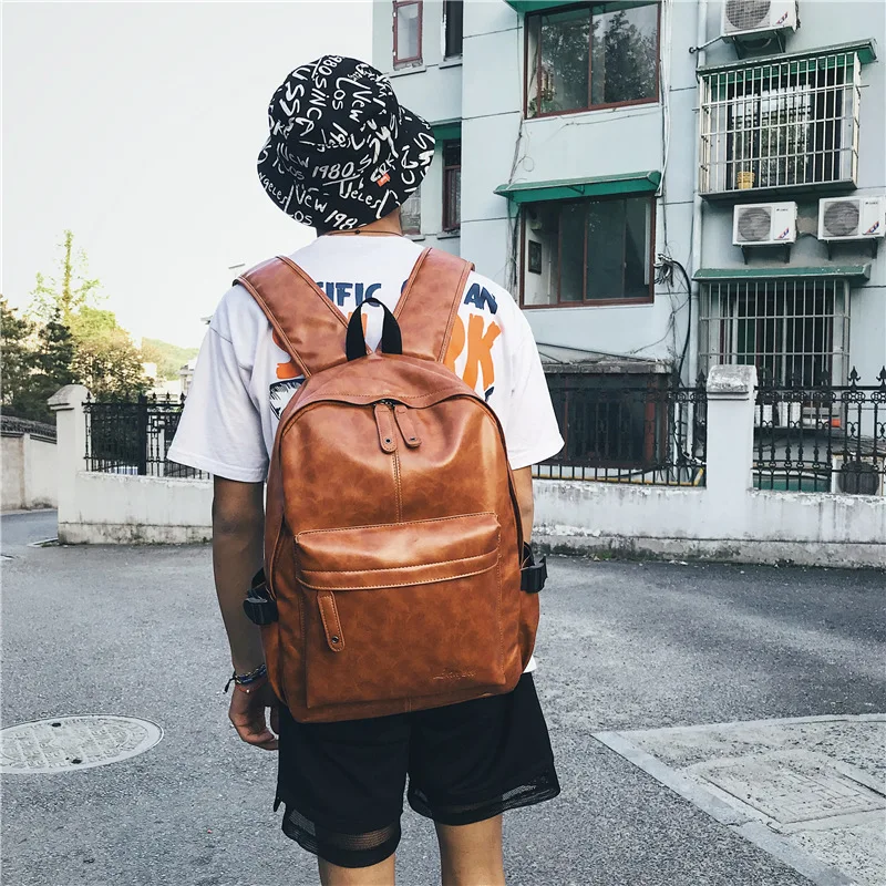 

New Fashion Trend British Backpack Leisure Tide Campus Student Bag Pu Leather Large Capacity Travel Backpack