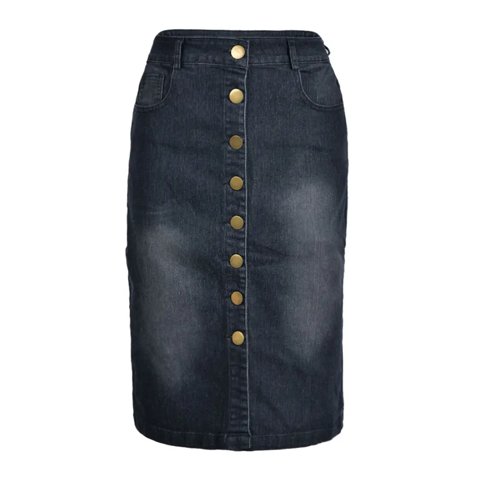 Женская джинсовая юбка миди с пуговицами, женские юбки с высокой талией, летние длиной до колена скинни, женская джинсовая юбка D25