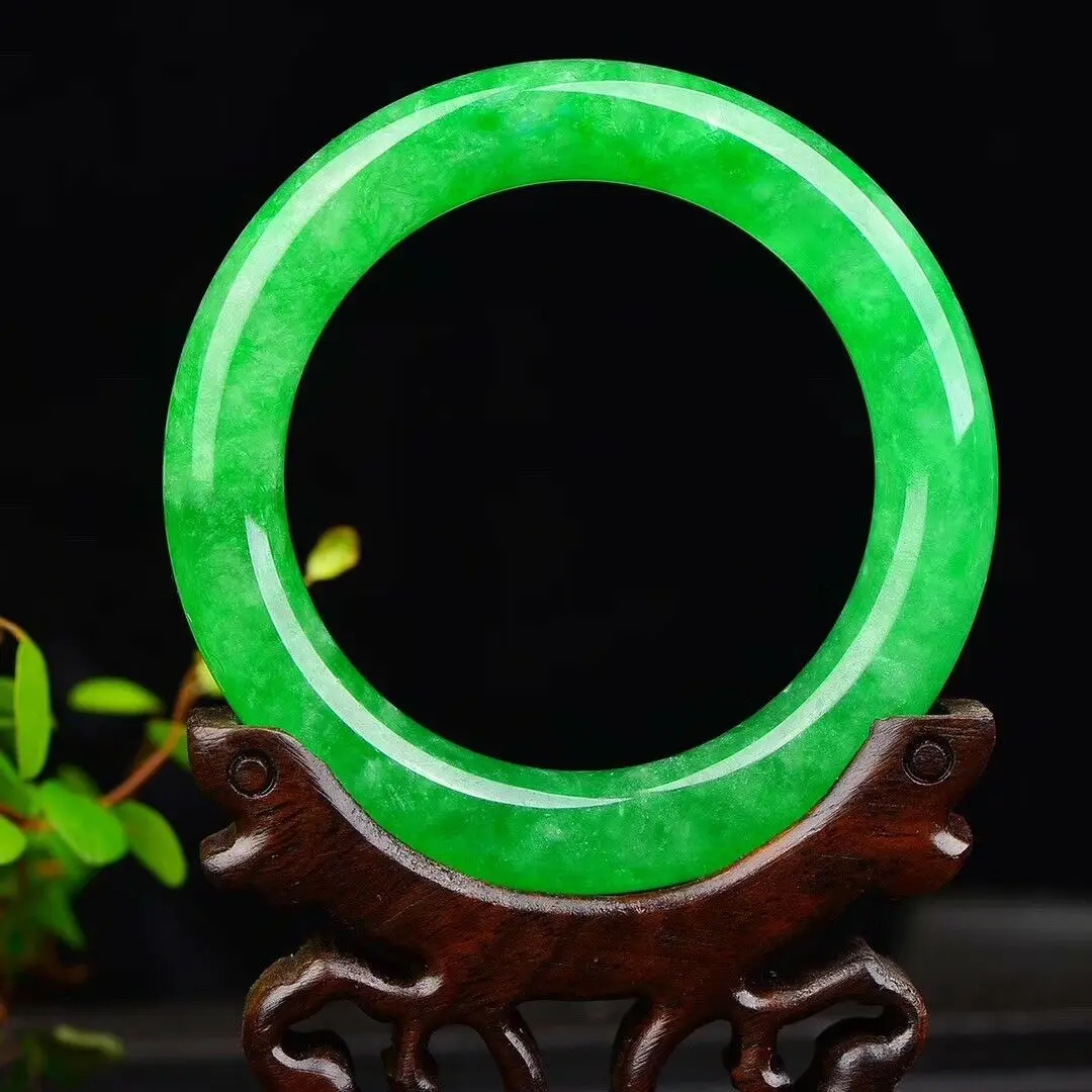 

56---61mm Natural Emerald Green Jadeite Jade Bangle Bracelet Handmade