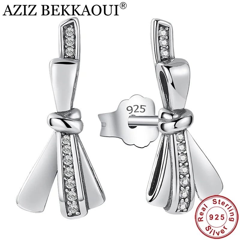 

AZIZ BEKKAOUI Authentic Rose Gold 925 Sterling Silver Crystal Bow-knot Stud Earrings for Women Dazzling Sterling Silver Jewelry