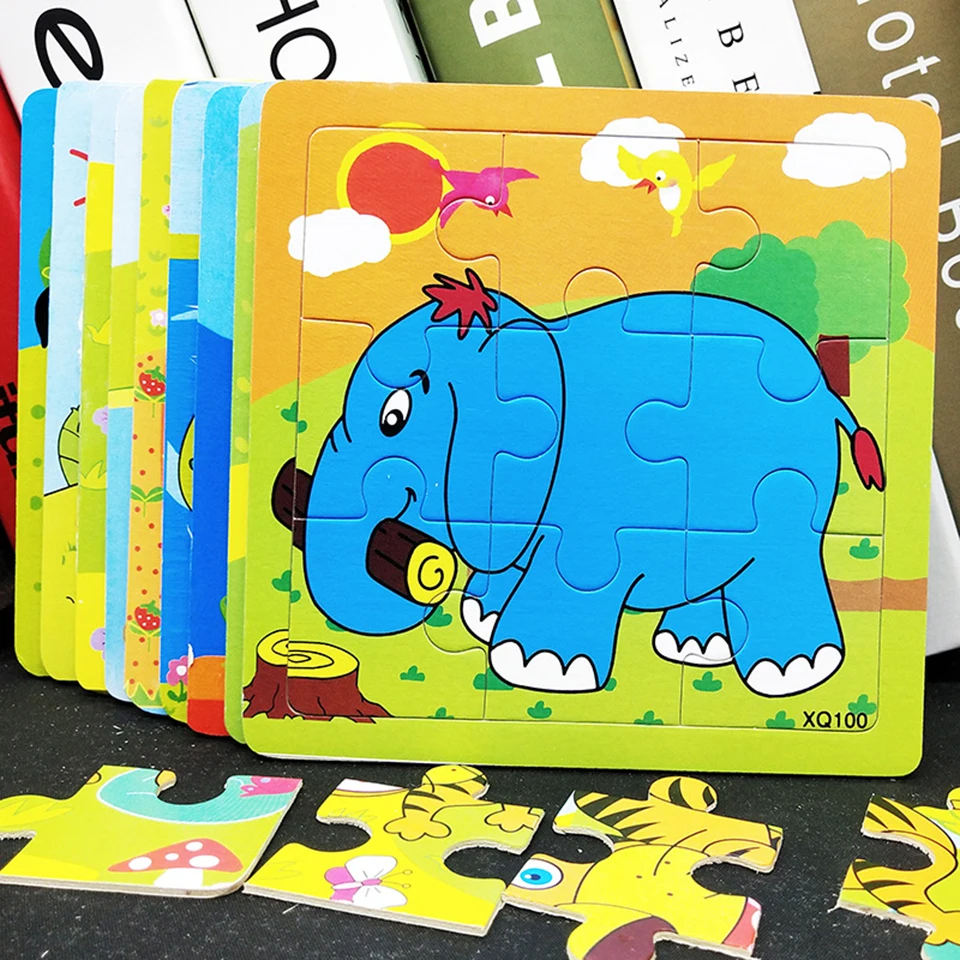 9 Pieces Kids Puzzle Toy Animals and Vehicle Wooden Puzzles Jigsaw Baby Educational Learning Toys for Children Gift