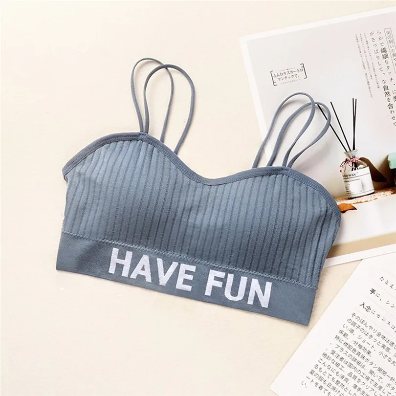 HAVE FUN Letter Print Bras For Women Sling Wrap Top Seamless Sports Bra Push Up Underwear Bralette Encaje Mujer 30DEC2713