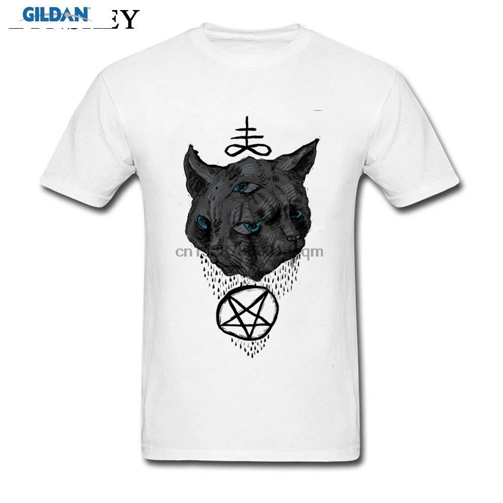 

New Coming Janus Satan Cats Print Men T-shirt Retro Style Unique Design Cool Black Tee Shirt Cotton Fabric Tops