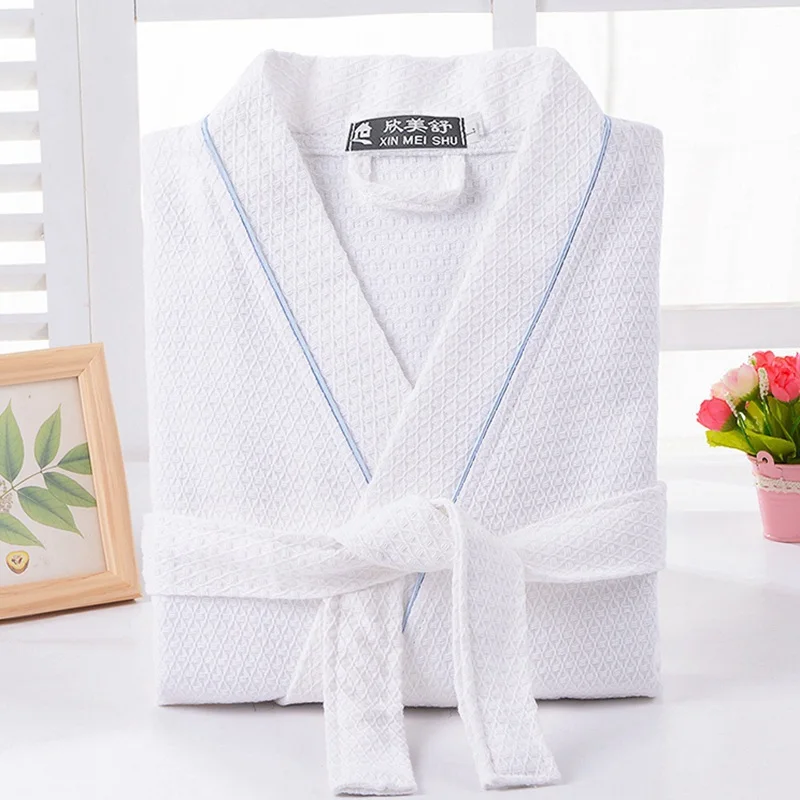 Women's Waffle Bathrobe, 100% Cotton, Long Kimono, Thin Bath Robe, Bride Robes, Couple, Home, Summer, Plus Size