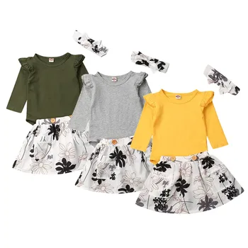 

2019 Infant Toddler Baby Girl Clothes Romper Tops+Floral Dress+Headband 3 Pcs Outfit Set
