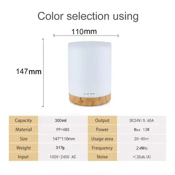 

Mini Aroma Diffuser Wood Grain Base Cylinder Remote Control Humidifier 7 Light