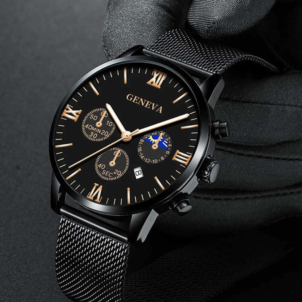 Top Men Watches Luxury Famous Brand Men Stainless Steel Mesh Calendar Watch Men Business Luminous Quartz Watch Relogio Masculino