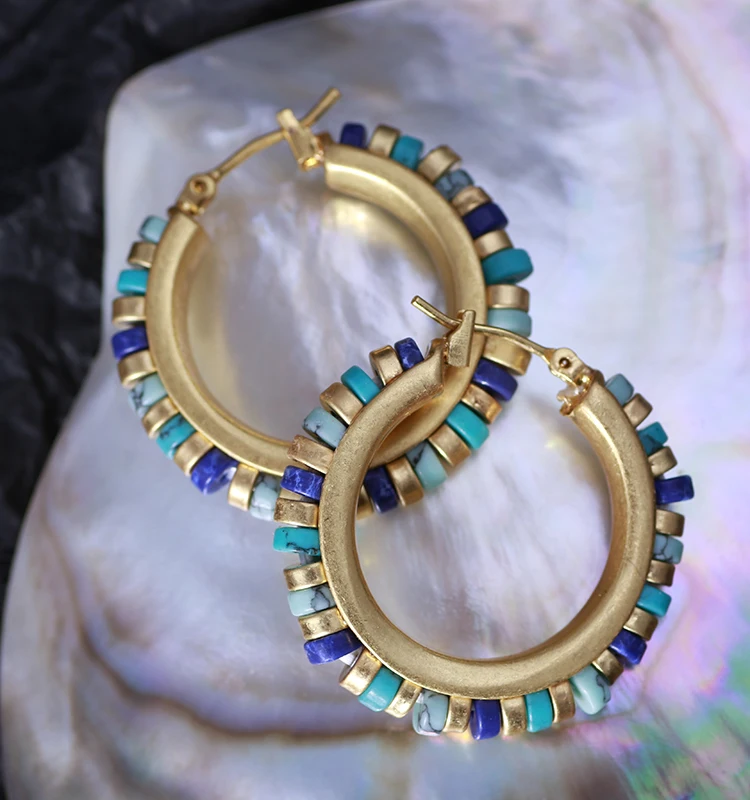 

European and American fashion creative matte retro style inlaid with colorful stones personalized national style small earrings