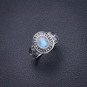 

StarGems Natural Rainbow Moonstone Handmade 925 Sterling Silver Ring 8 D4108