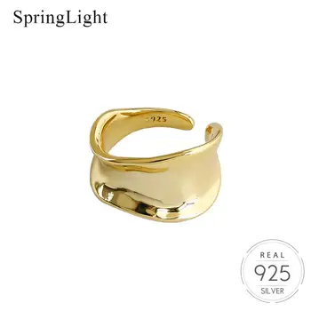 

Springlight Minimalist Irregular Surface Opening Ring Real 925 Sterling Silver Creative Handmade Fine Jewelry Rings for Women