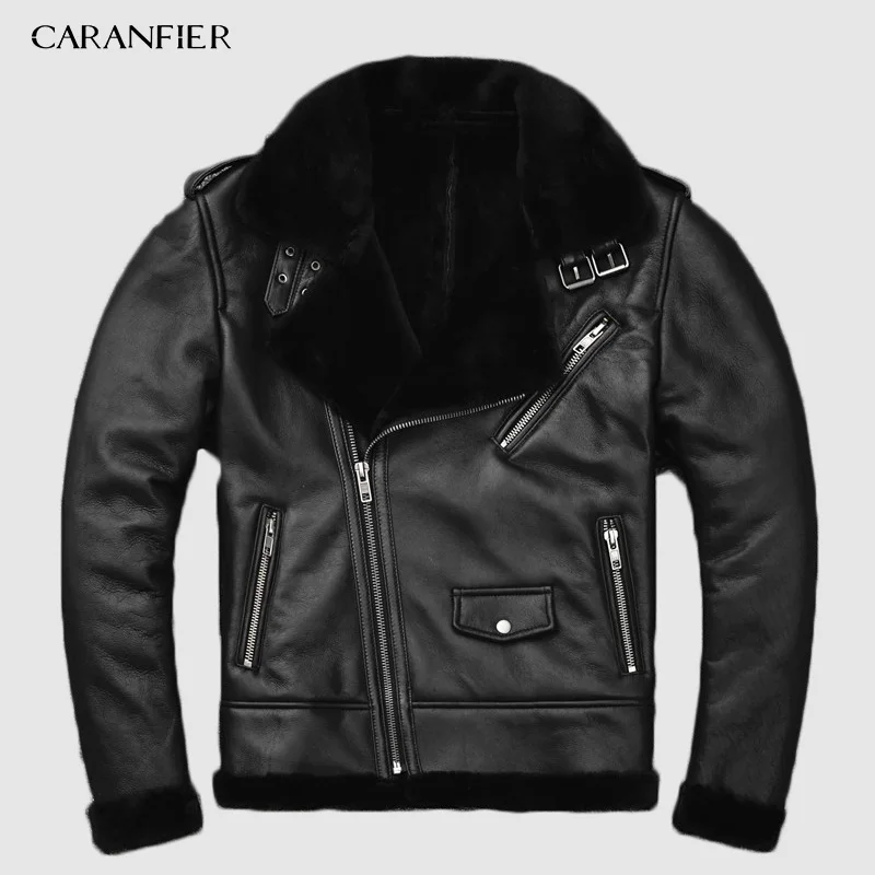 CARANFIER оригинальные Экологичные овчины мужские кожаные мех ягненка мужские ретро классические стандартные европейские размеры зимняя теплая куртка 3XL